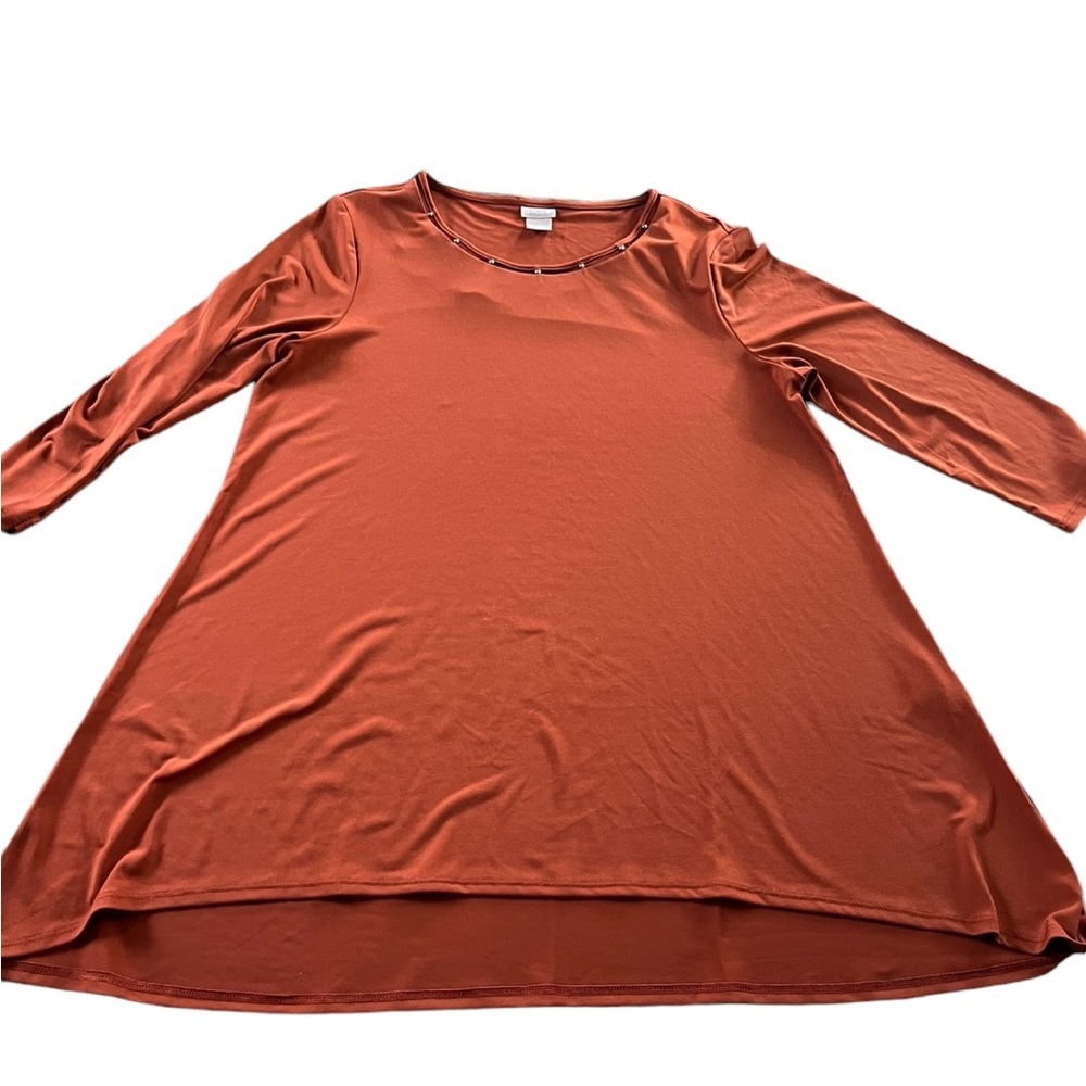Chico’s Womens Burnt Orange 3/4 Sleeve Tunic Gold Details Size Medium